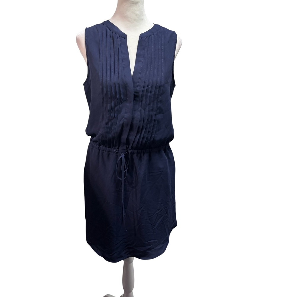 Gap Womens Navy Pleated V-Neck Sleeveless Drawstring Waist Mini Dress Sz S #1115